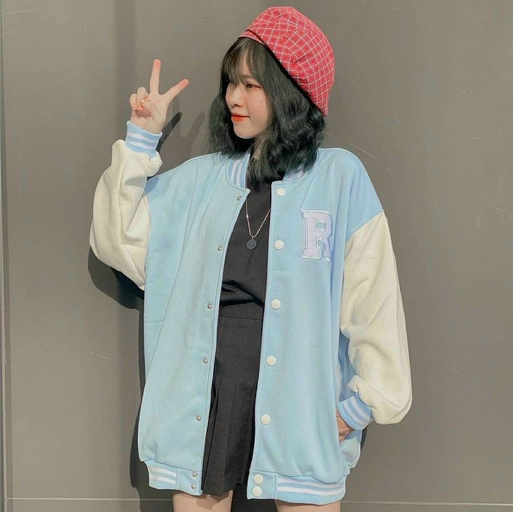 Áo khoác Cardigan nữ phối nút chất thun nỉ dày dặn họa tiết thêu chữ R thiết kế dễ thương cho nữ thích hợp đi chơi đi học