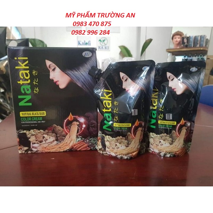 Thuốc Nhuộm Phủ Bạc Đen Tóc Dạng Túi 500mlx2 Nataki Black Hair Dye Cream