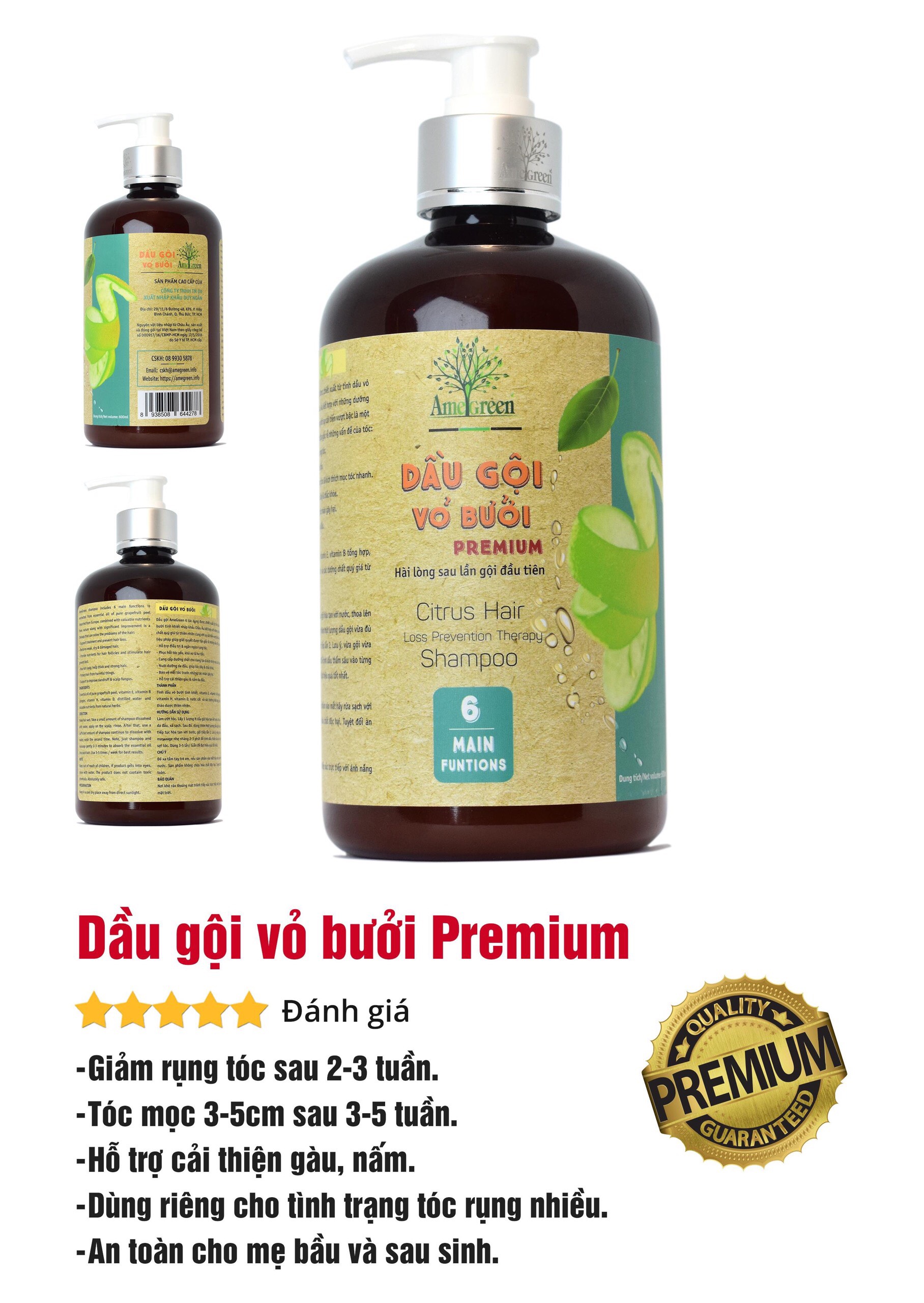 [HCM]Dầu Gội Tinh Dầu Vỏ Bưởi CAO CẤP Premium (600ml)