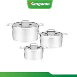 Bộ 3 nồi inox 5 đáy nắp kính Kangaroo KG2IP3S5 Size 16-20-24cm