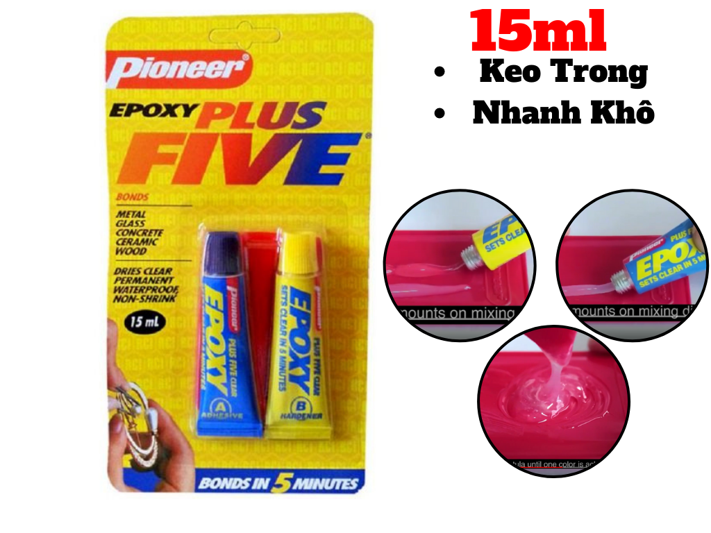 Keo AB Đa Năng Dán Kim Loại ,Gốm Sứ, Dán Gỗ Cao Su Pioneer Plus Five Epoxy 15ml