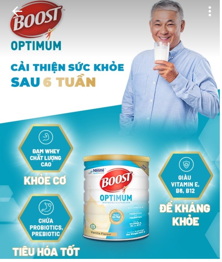 sữa boost optimum dinh dưỡng y học tăng cường đề kháng, duy trì sức khỏe - 800g 400g 5