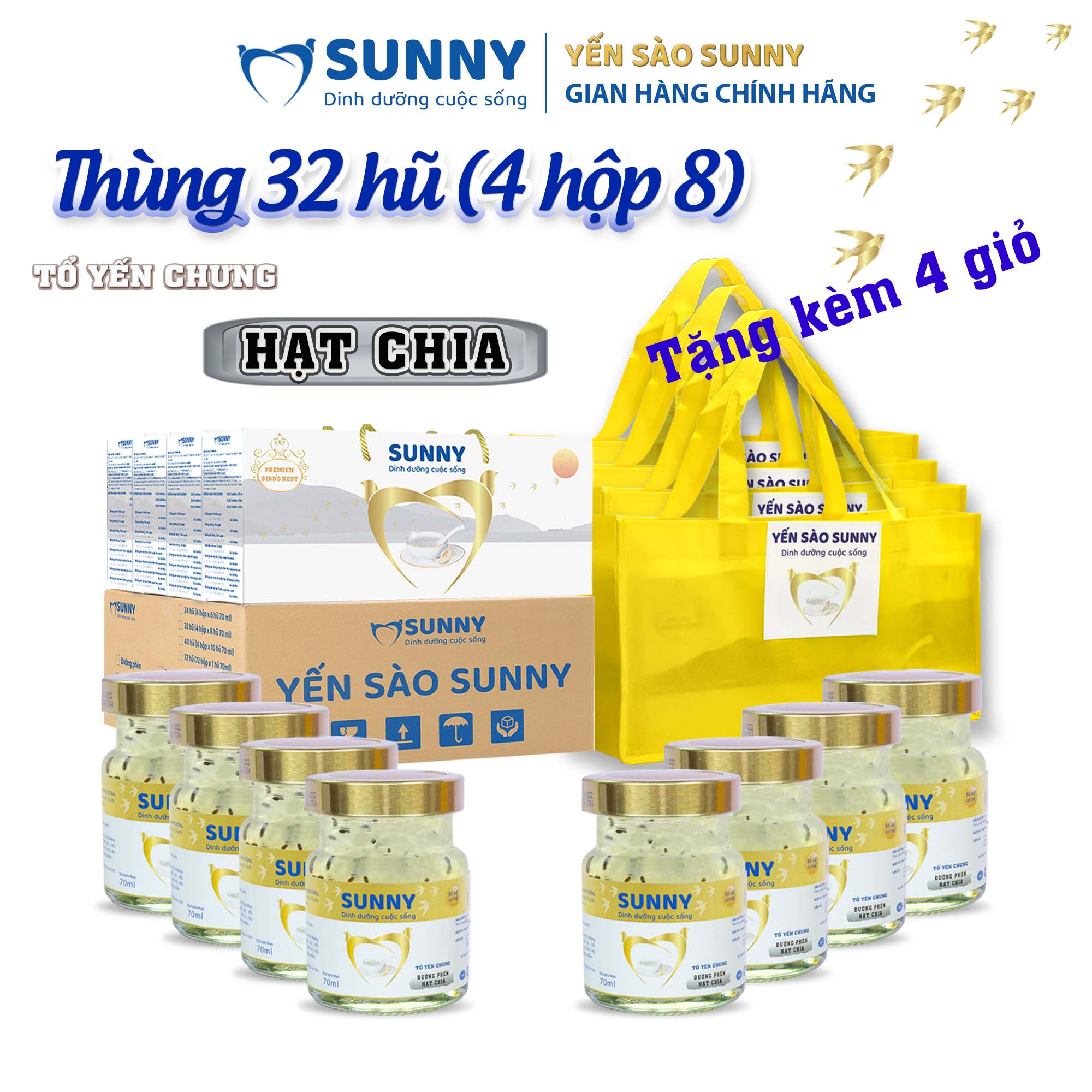 Thùng 32 hũ yến sào sunny hạt chia - yến sào khánh hòa chưng sẳn