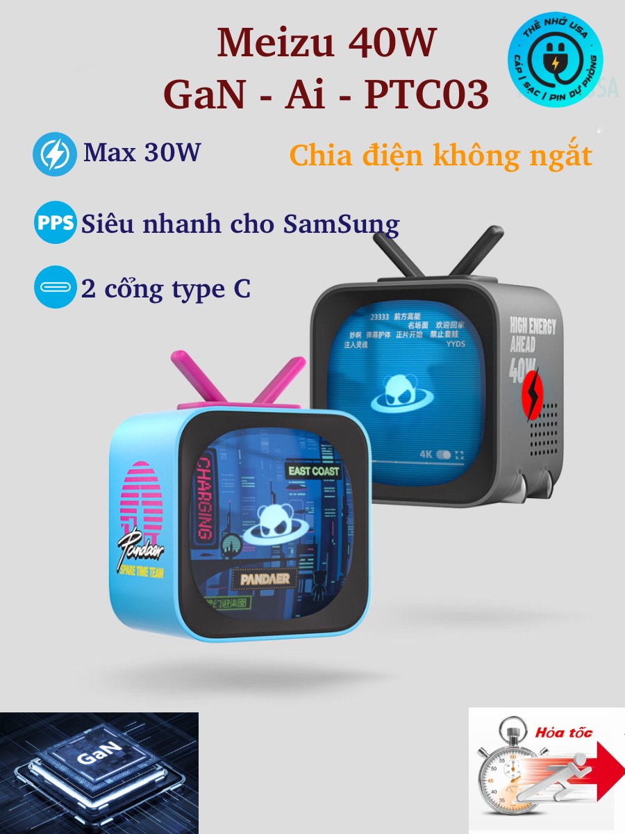 Củ sạc nhanh không ngắt điện meizu pandaer 40w 2 cổng ai gan pd/pps/qc4/scp/fcp bh 12t