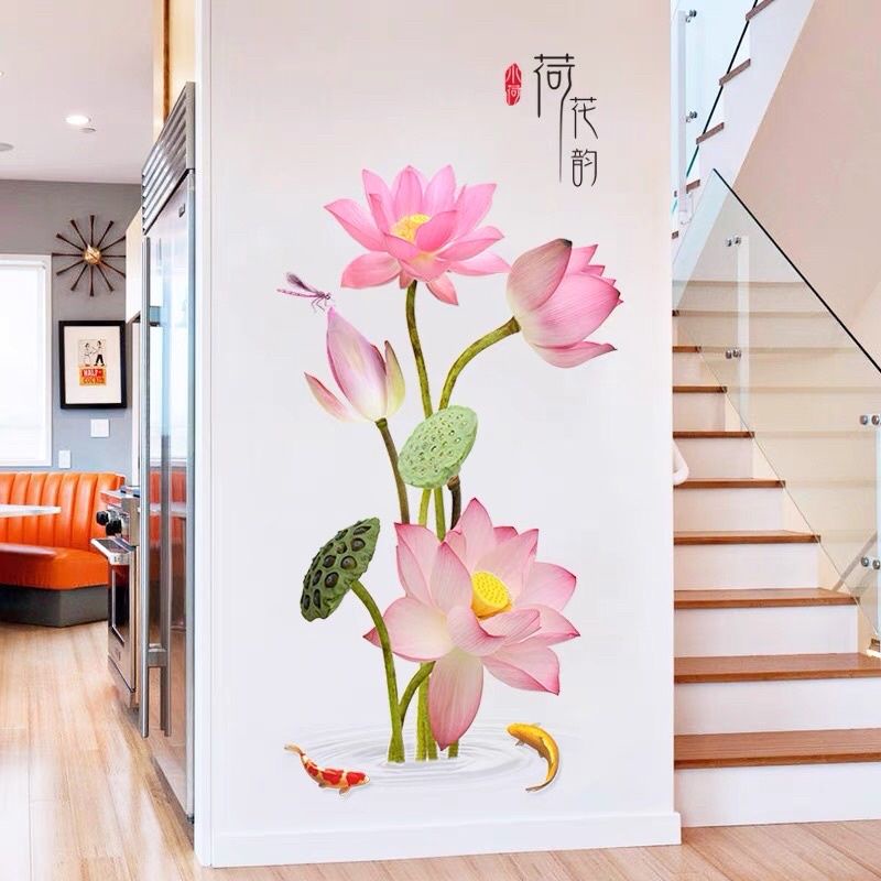 Decal dán tường hoa và đài sen