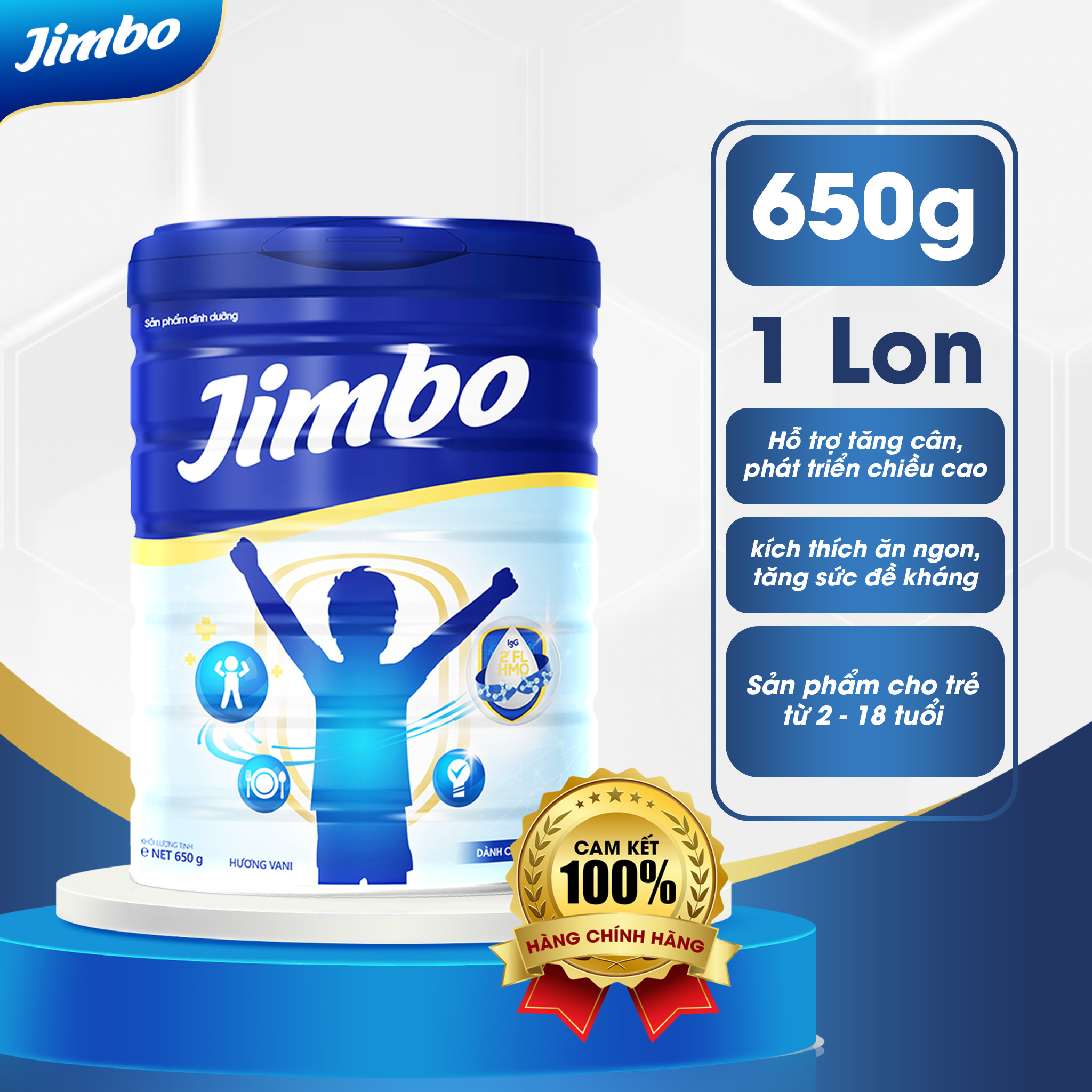 Sữa tăng cân cho bé Jimbo 650g sữa bột tăng sức đề kháng cho trẻ từ 3 đến 15 tuổi từ Hoa Kỳ