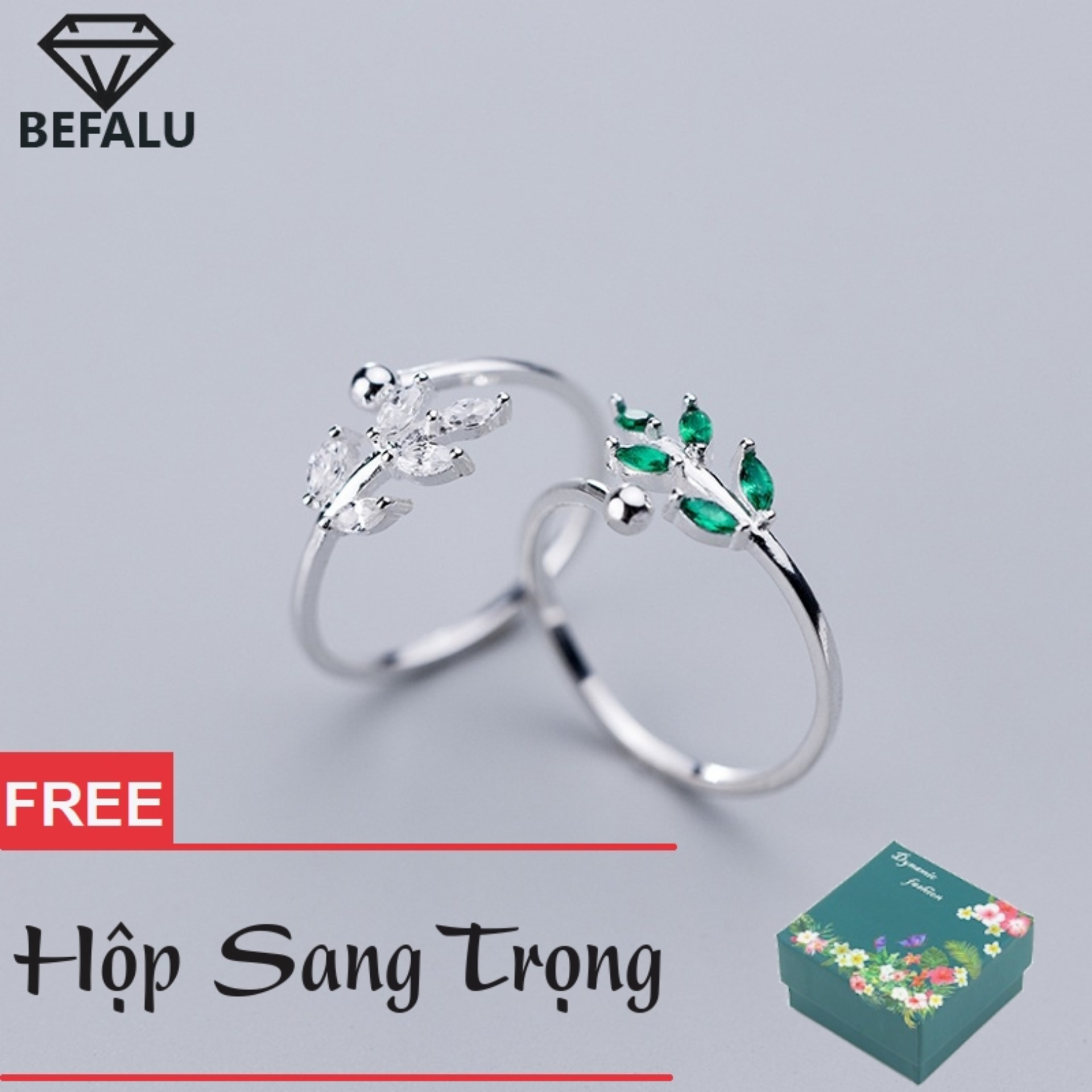 Nhẫn nữ đính đá s925 phong cách hàn quốc n04 nhẫn freesize - màu xanh
