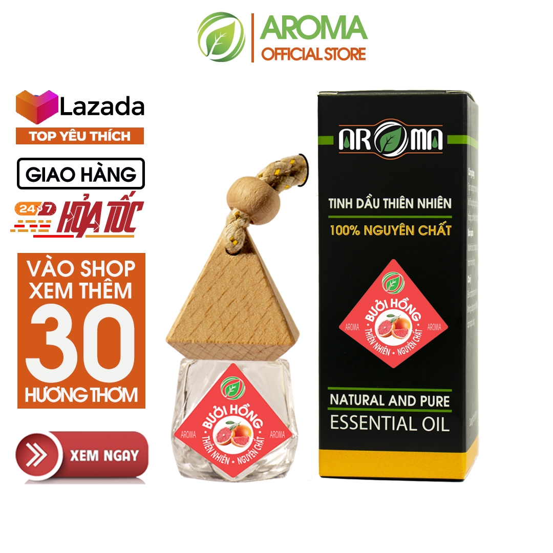 Tinh dầu bưởi hồng AROMA grapefruit essential oil, tinh dầu thiên nhiên, chai kim cương tự khuếch tán treo ô tô, treo thơm phòng