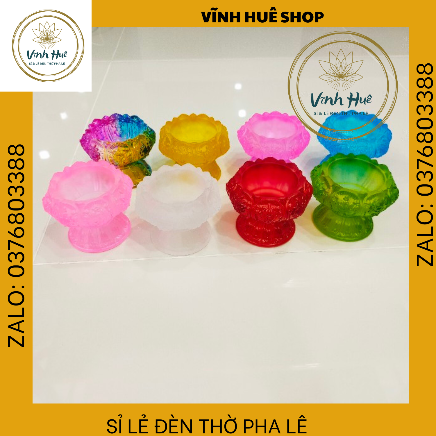 Đế nến Cát Tường. Đế nến thuỷ tinh lưu Ly 7 màu. đế nến tealight
