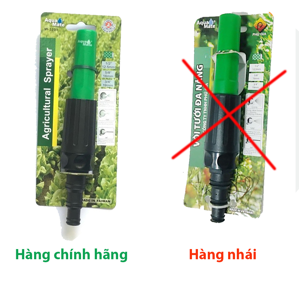 Đầu vòi xịt rửa xe tưới cây đa năng Aquamate W-3201, vặn chỉnh nhẹ nhàng, có thể tắt mở nước tại đầu vòi xịt, tia nước xòe mịn, bông đều