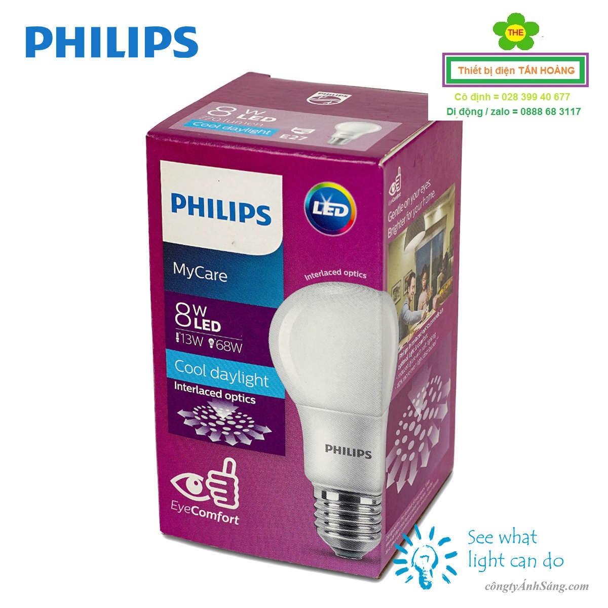 [HCM]BÓNG ĐÈN LED BULB 8W - PHILIPS - ÁNH SÁNG TRẮNG / MYCARE