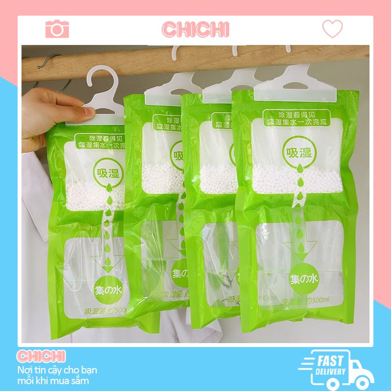 Túi hút ẩm 2 ngăn ChiChi [SIÊU HÚT ẨM] chống ẩm mốc có móc treo tiện lợi để tủ quần áo TT03