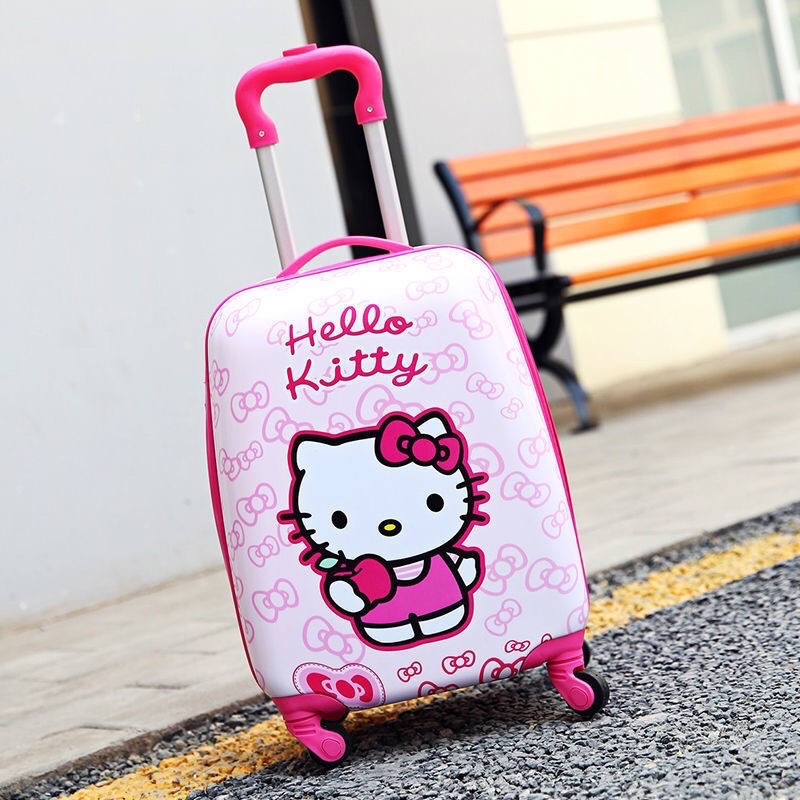 Vali kitty hồng cho bé size 18 inch, bốn bánh xoay 360 độ