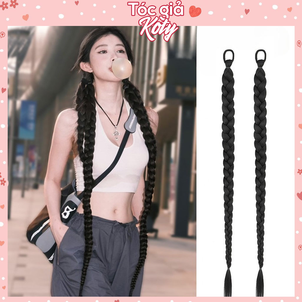 Tóc giả thắt bím dài 65 75 100cm koty, tóc tết giả thắt bính cho nữ y2k tg436