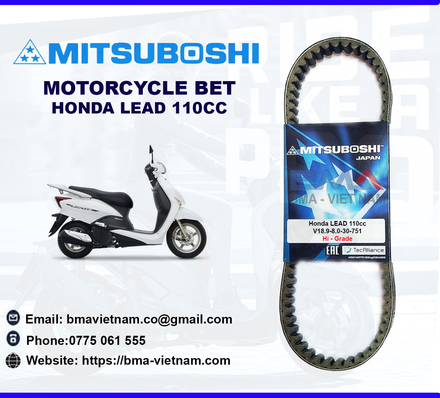 Dây curoa Mitsuboshi cho xe Honda Lead 110cc