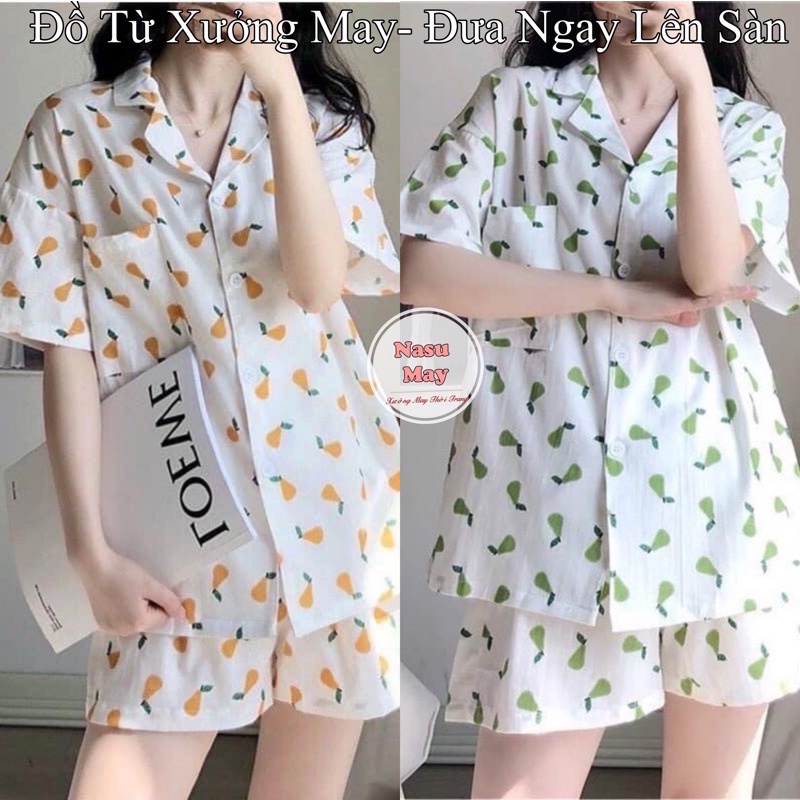 Bộ ngủ nữ caxa 🦋 set pijama mặc nhà 2 màu xanh cam🦋