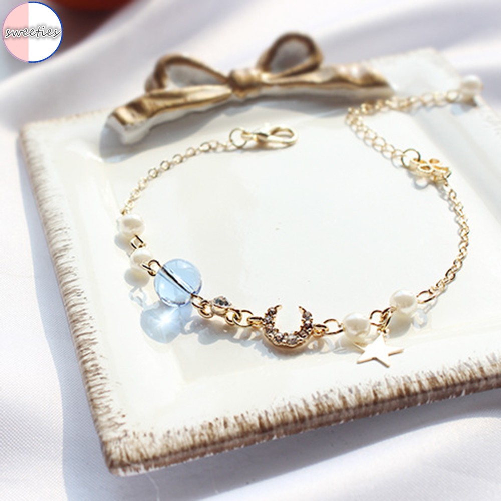 Vòng đeo tay mặt hình ngôi sao/mặt trăng dễ thương phong cách Hàn Quốc cho nữ