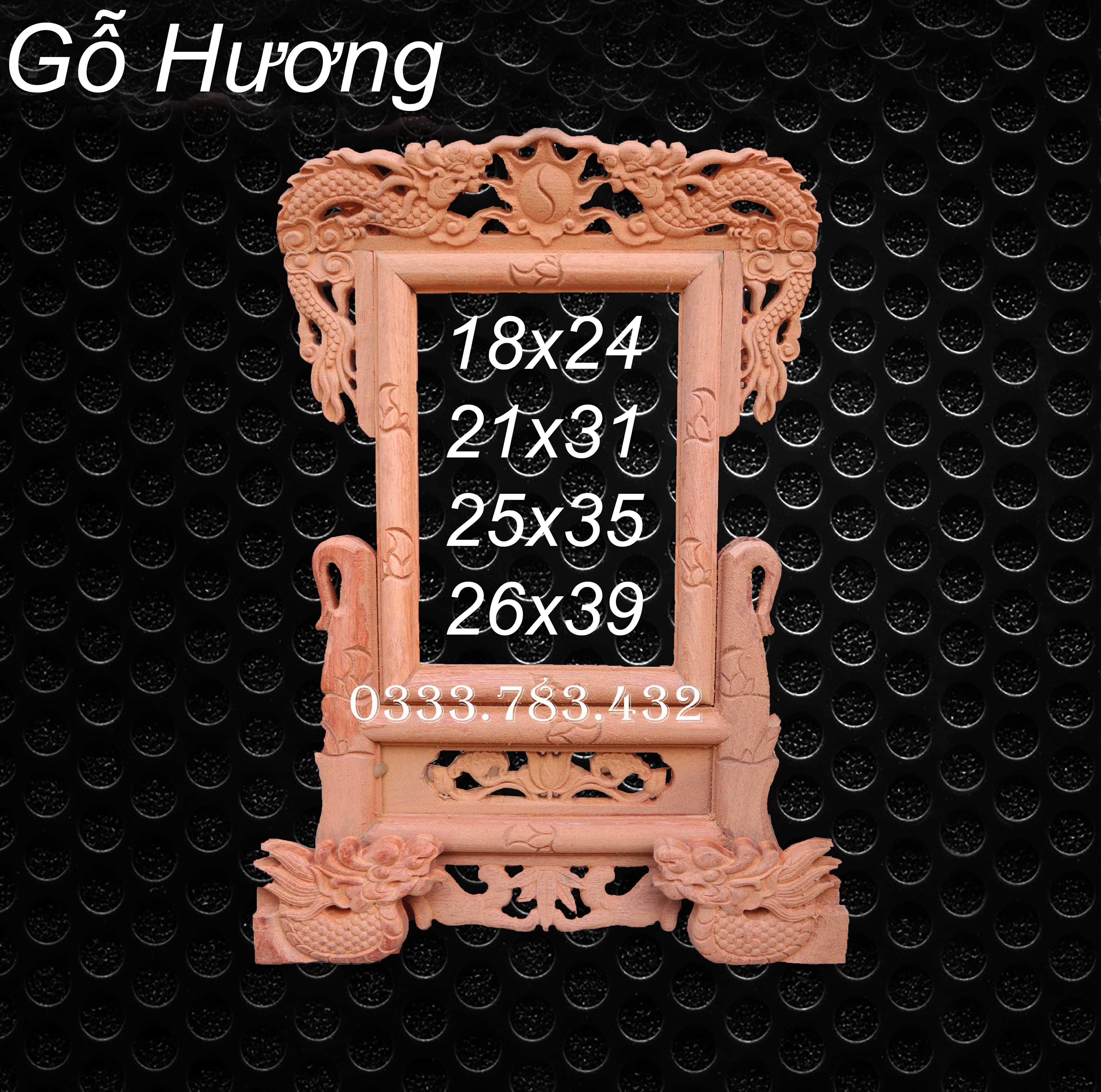 Khung ảnh thờ rồng-Khung hình thờ song long bằng gỗ hương - Đồ thờ cúng
