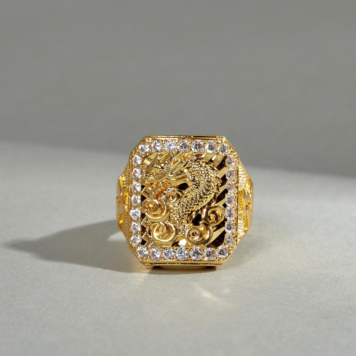 Nhẫn nam khắc rồng hút tài lộc phú quý mạ vàng 18K cam kết ko phai màu nhẫn nam viền đính đá trắng kiểu dáng sang trọng - thích hợp làm quà tặng nhẫn rồng nhẫn bạc nam nhẫn nam mạ vàng nhẫn nam đầu rồng