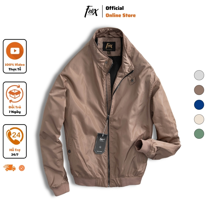Áo khoác gió Jacket cổ trụ, áo khoác xuất khẩu, kiểu dáng cơ bản cho nam giới
