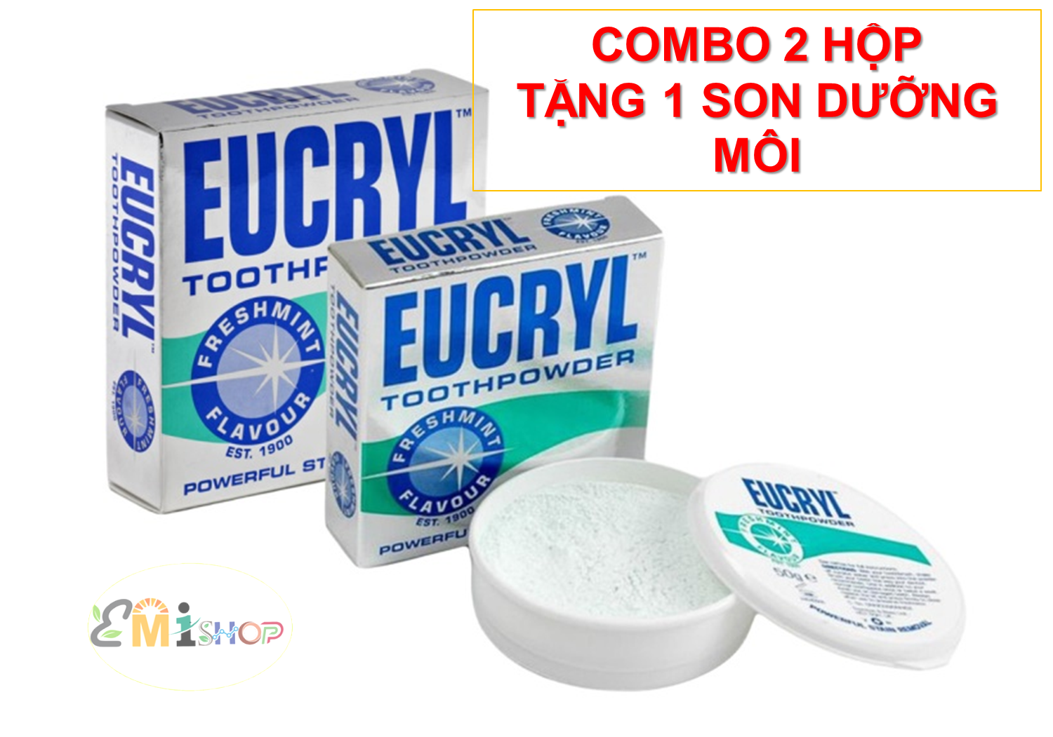 Kem đánh răng + bột tẩy trắng răng eucryl hỗ trợ trắng răng và hỗ trợ trị hôi miệng + tặng kèm 1 thỏi son dưỡng môi