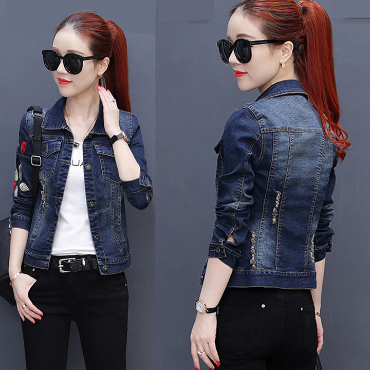 [HCM][ÁP DỤNG MÃ GIẢM GIÁKHUYẾN MÃI KHI MUA COMBOHÀNG THIẾT KẾ CHUẨN SHOP]Áo Khoác Jean Nữ Dài Tay Thêu Hoa Kèm Khoen TúiÁo Khoác BòÁo Khoác Jean Dài Tay Trẻ Trung
