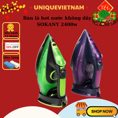 Bàn là hơi nước cầm tay  Sokany không dây công suất lớn 2400W với 5 chế độ ủi mọi loại vải [ BẢO HÀNH UY TÍN  12 THÁNG - 1 ĐỔI 1 TRONG 7 NGÀY ĐẦU]