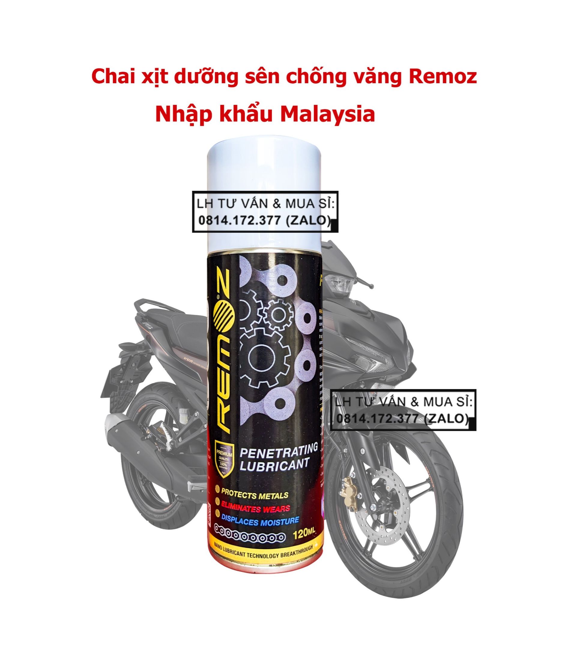 Chai xịt dưỡng bôi trơn sên xích ( chống văng ) xe máy Remoz Chain Lube120ml