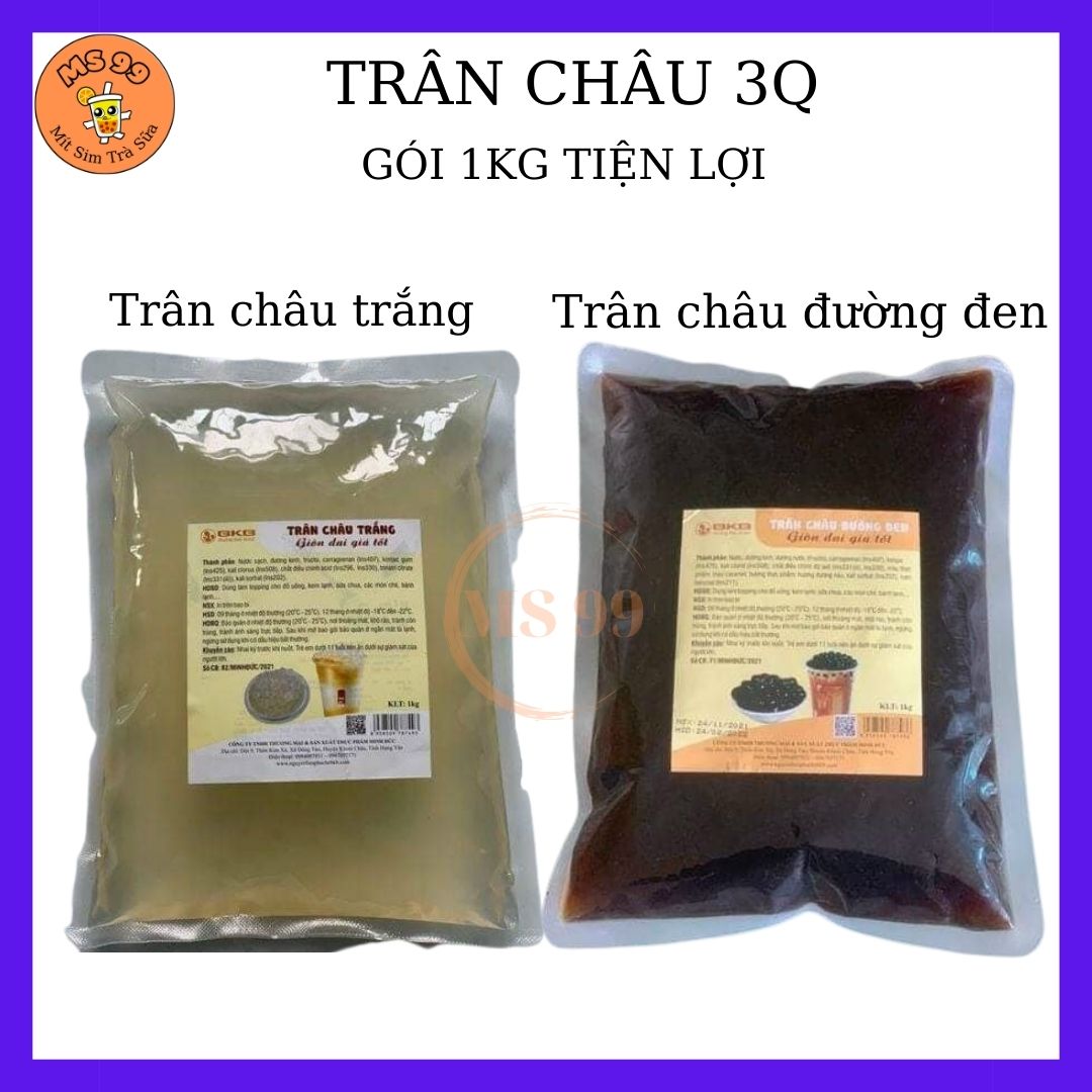 trân châu 3q/Trân châu giòn,thạch ngọc trai 3Q bkb/trân châu đường đen túi 1kg tiện lợi/MS99