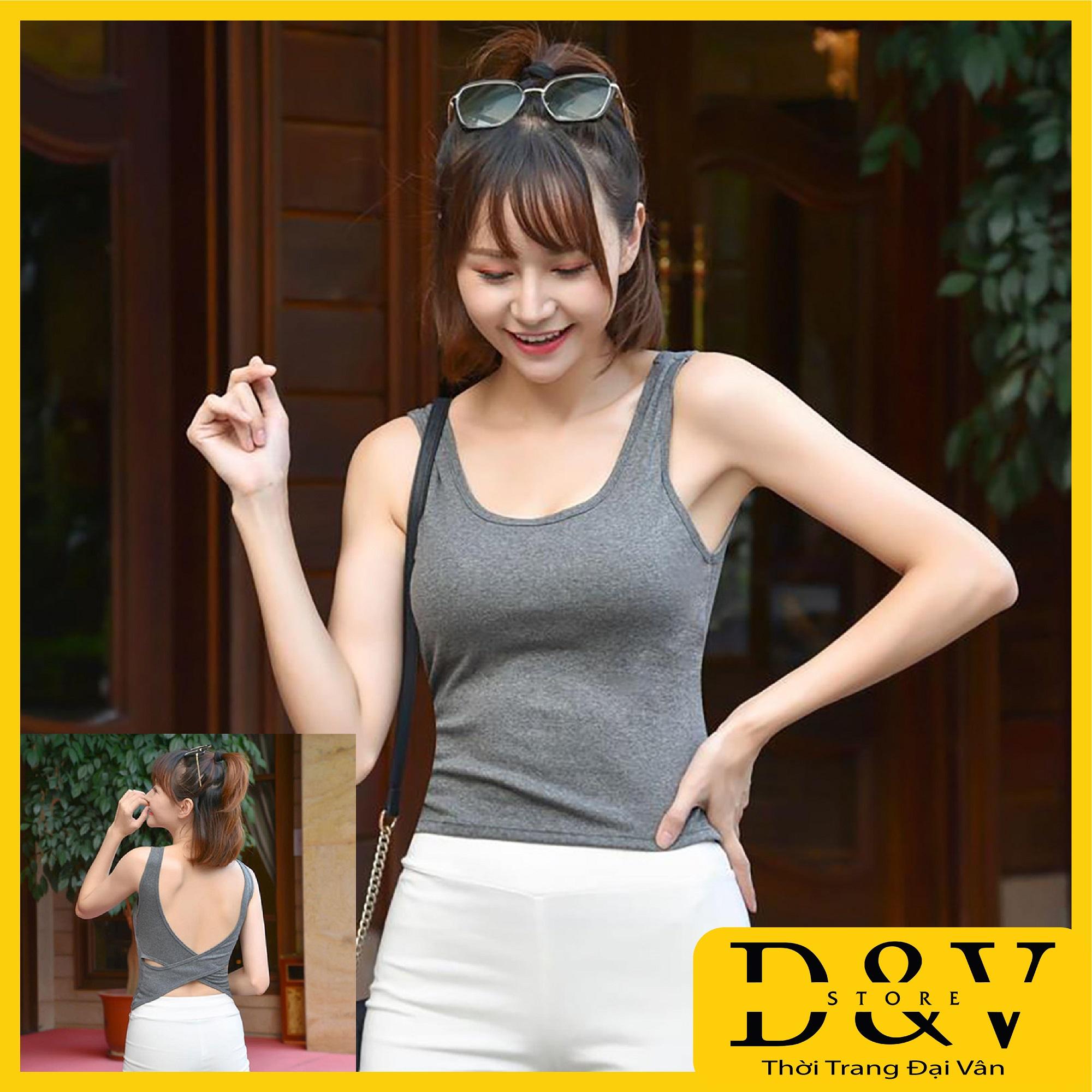 Áo ba lỗ nữ hở lưng, áo bra dáng dài chéo lưng gợi cảm, chất liệu cotton cao cấp (Thời Trang Đại Vân)
