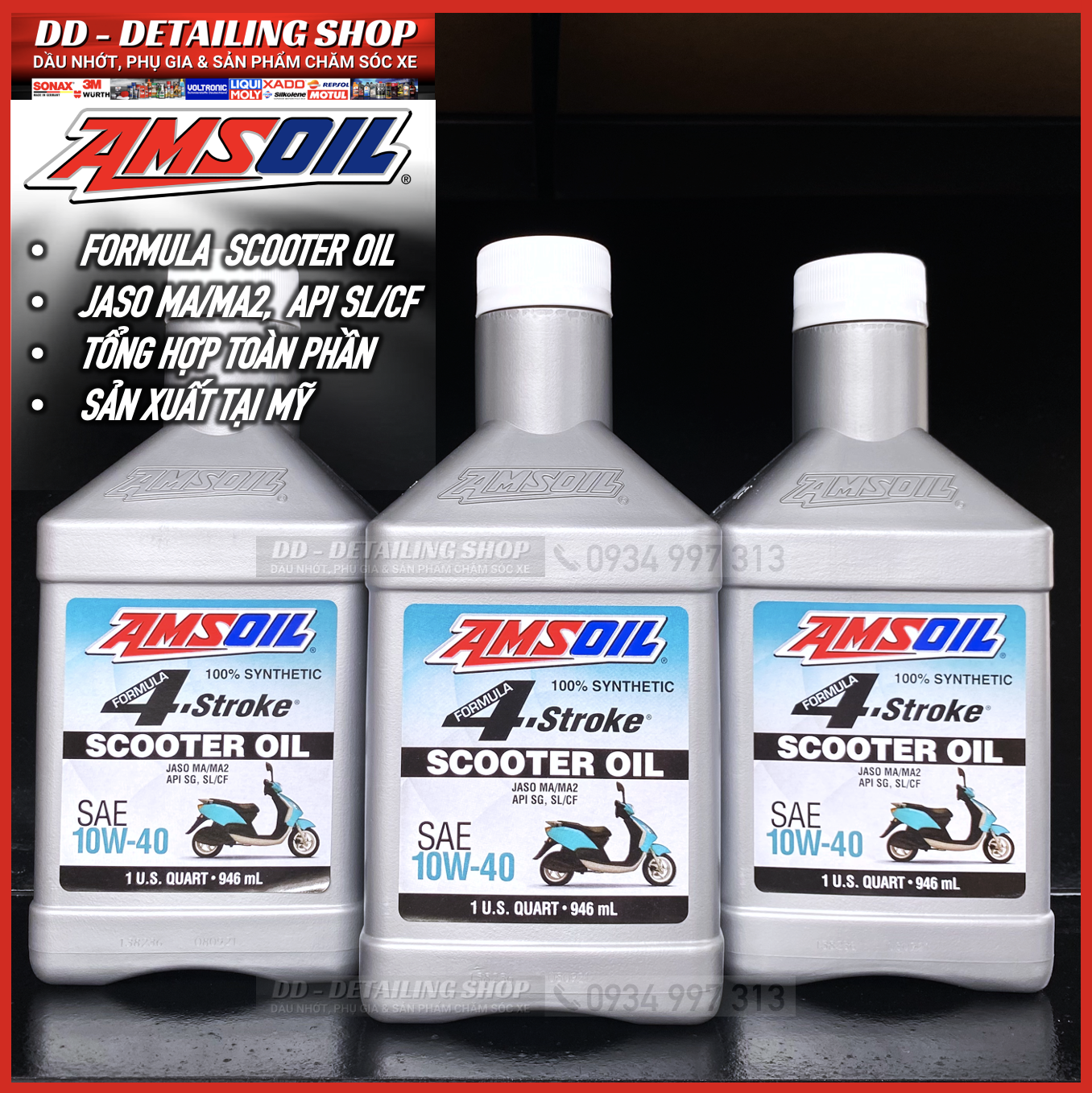 Nhớt Amsoil Synthetic Scooter 4T 10W40- MADE IN USA, Amsoil Scooter 10W40