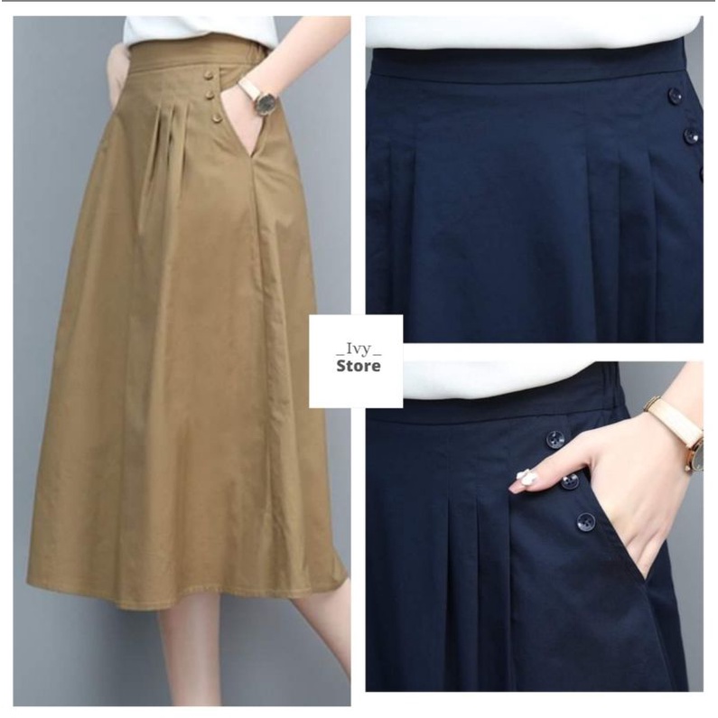 Chân váy dài ullzzang, chất kaki MS08 có quần trong phong cách hàn