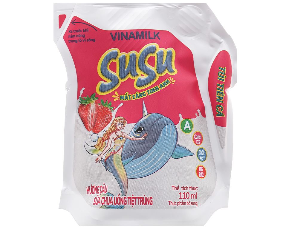 Sữa chua uống tiệt trùng  Susu hương dâu - thùng 24 túi x 110ml