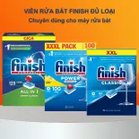 Viên Rửa Bát Finish All in 1 Classic 150 110 100 90 viên muối bóng Finish nhập khẩu Châu Âu chuyên dùng cho máy rửa bát