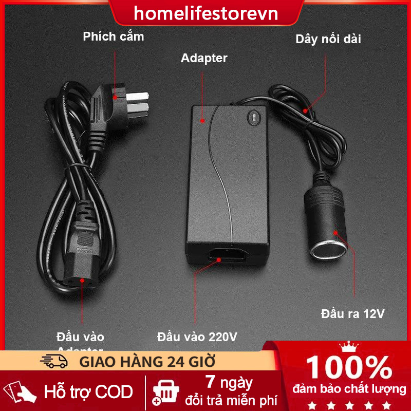 Bộ Adapter Chuyển Đổi Điện AC 220V Sang DC 12V Dùng Cho Máy Bơm Máy Hút Bụi Ô Tô Xe Hơi