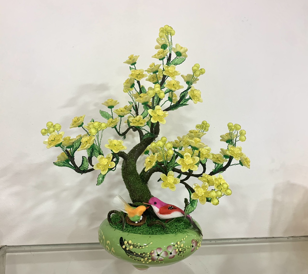 Chậu hoa pha lê hoa mai dạng bonsai cao 50cm ngang 30cm