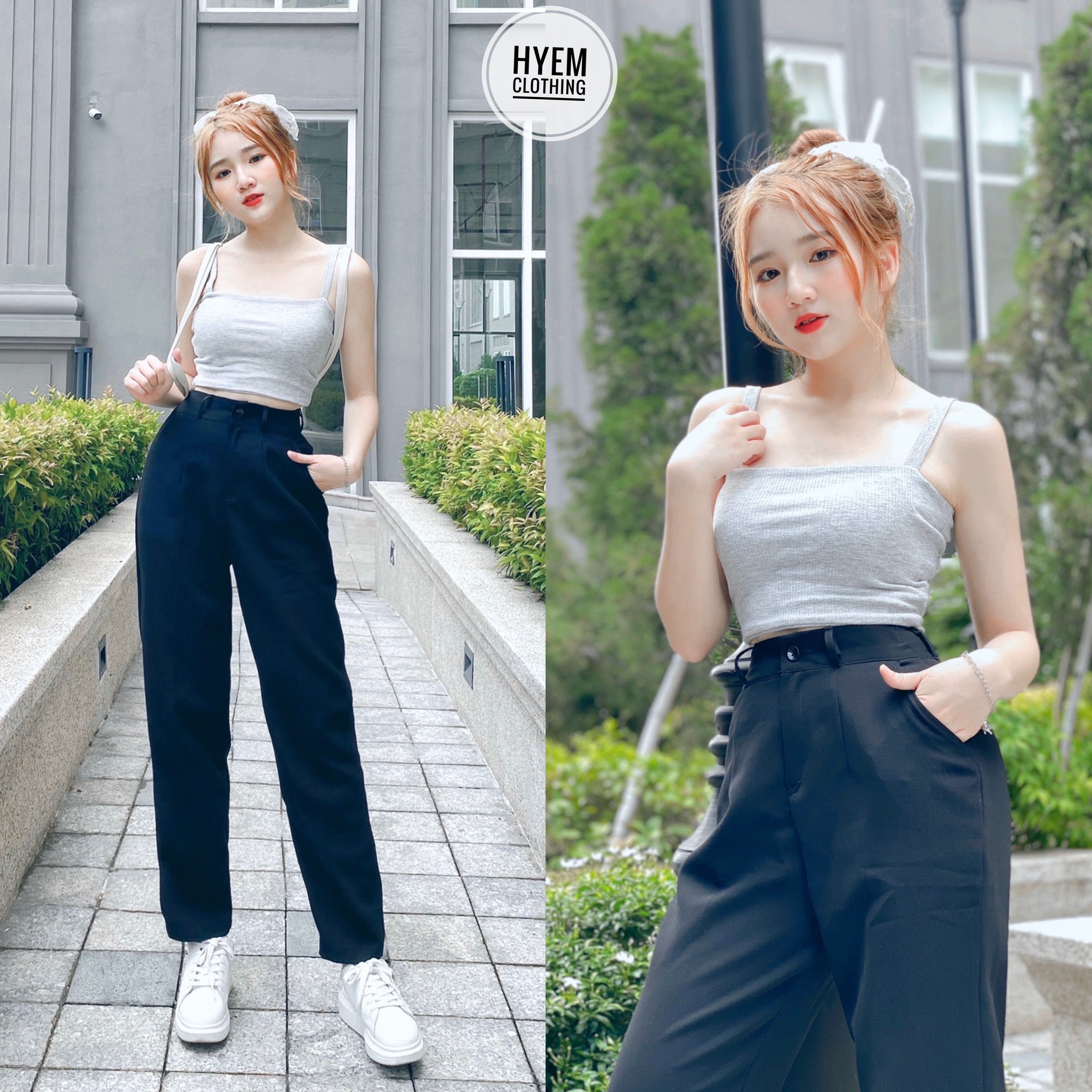 Quần Tây Nữ Đi Học Xanh Đen Xanh Than Lưng Cạp Siêu Cao Qua Rốn 4-5cm Dáng Baggy Dài Đi Học Đi Làm Công Sở Cao Cấp