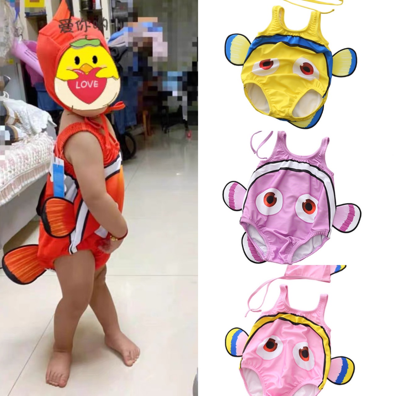 Đồ bơi bikini cho bé 6-17 kg kèm mũ hình cá Nemo ngộ nghĩnh đáng yêu