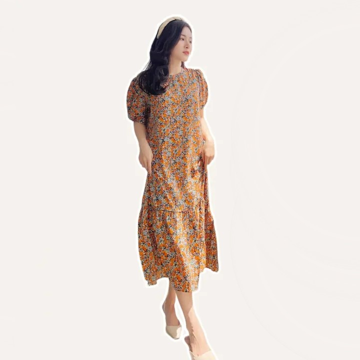 Đầm hoa nhí đuôi cá dáng dài form suông Linly Store V-DC2