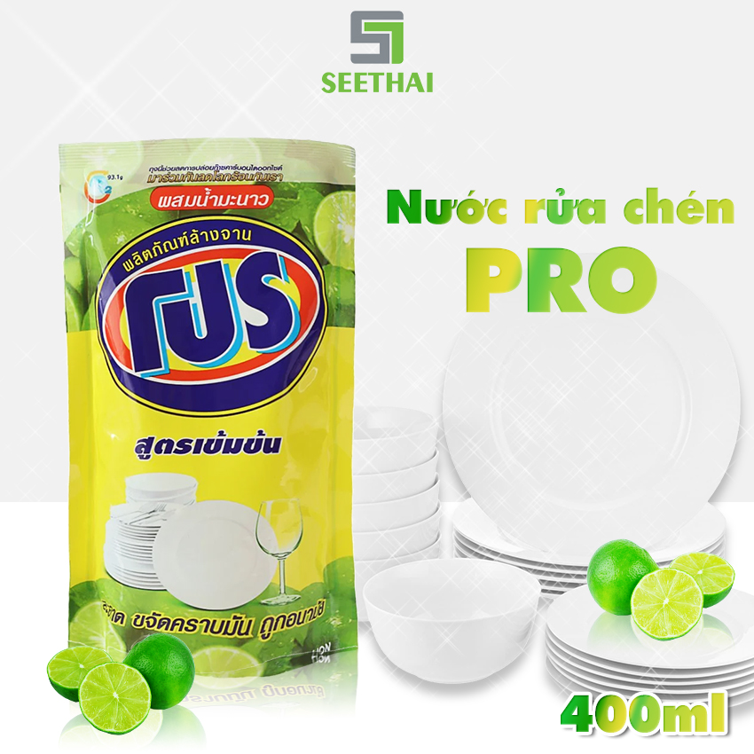 Nước rửa chén hương chanh Thái Lan Pro túi 400ml ít bọt không khô da tay