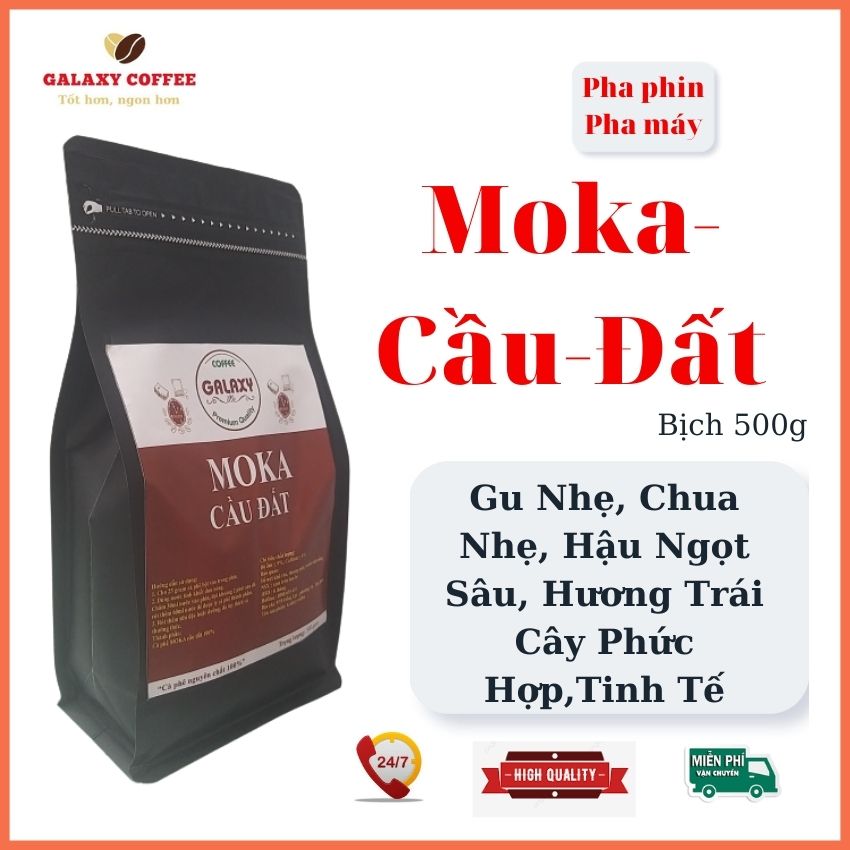 [Freeship 20K] 500g cà phê nguyên chất Moka Cầu Đất, GALAXY COFFEE M0105, Gu Nhẹ, Chua Nhẹ, Hậu Ngọt Sâu, Hương Trái Cây Phức Hợp, không tẩm ướp, không pha trộn hương liệu, Tặng 20k Phí Vận Chuyển