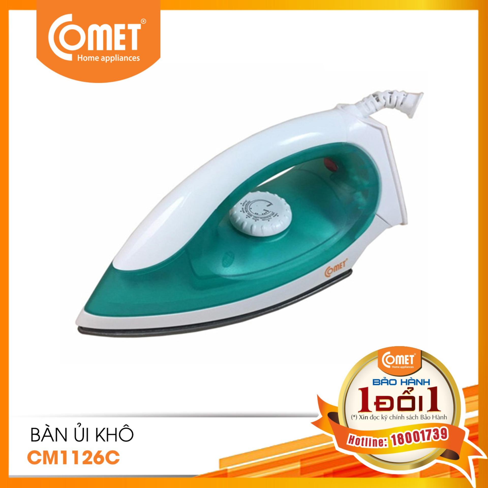 BÀN ỦI KHÔ COMET CM1126 (1000W) XANH LAM HÀNG CHÍNH HÃNG (BẢO HÀNH 12 THÁNG)