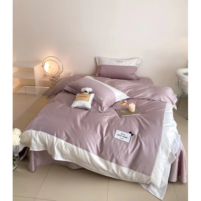 Bộ chăn ga gối Lụa 100s thêu hoạ tiết nước hoa cao cấp tặng kèm gối trang trí kèm ruột
