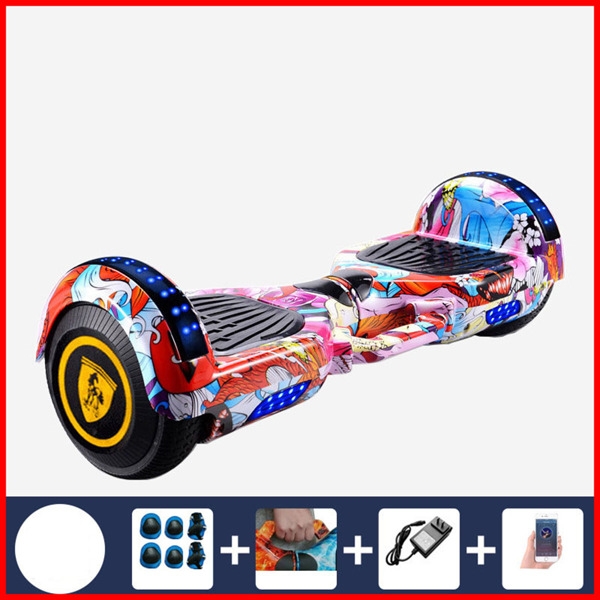 Xe cân bằng Chainless 7inch kết nối bluetooth thông minh pin Lithium bền bỉ tải trọng 65kg tặng bộ đồ bảo hộ