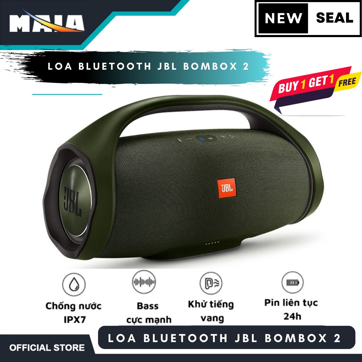 { Bản Quốc Tế }Loa Bluetooth JBL Bombox (100W) - Loa Bluetooth JBL Bombox 2 Hàng chính hãng, Bass Cực Khủng - Chống Nước - Ghép nối âm thanh Stereo 3D, mang đến âm thanh sôi động và mạnh mẽ ( BẢO HÀNH12 THÁNG )