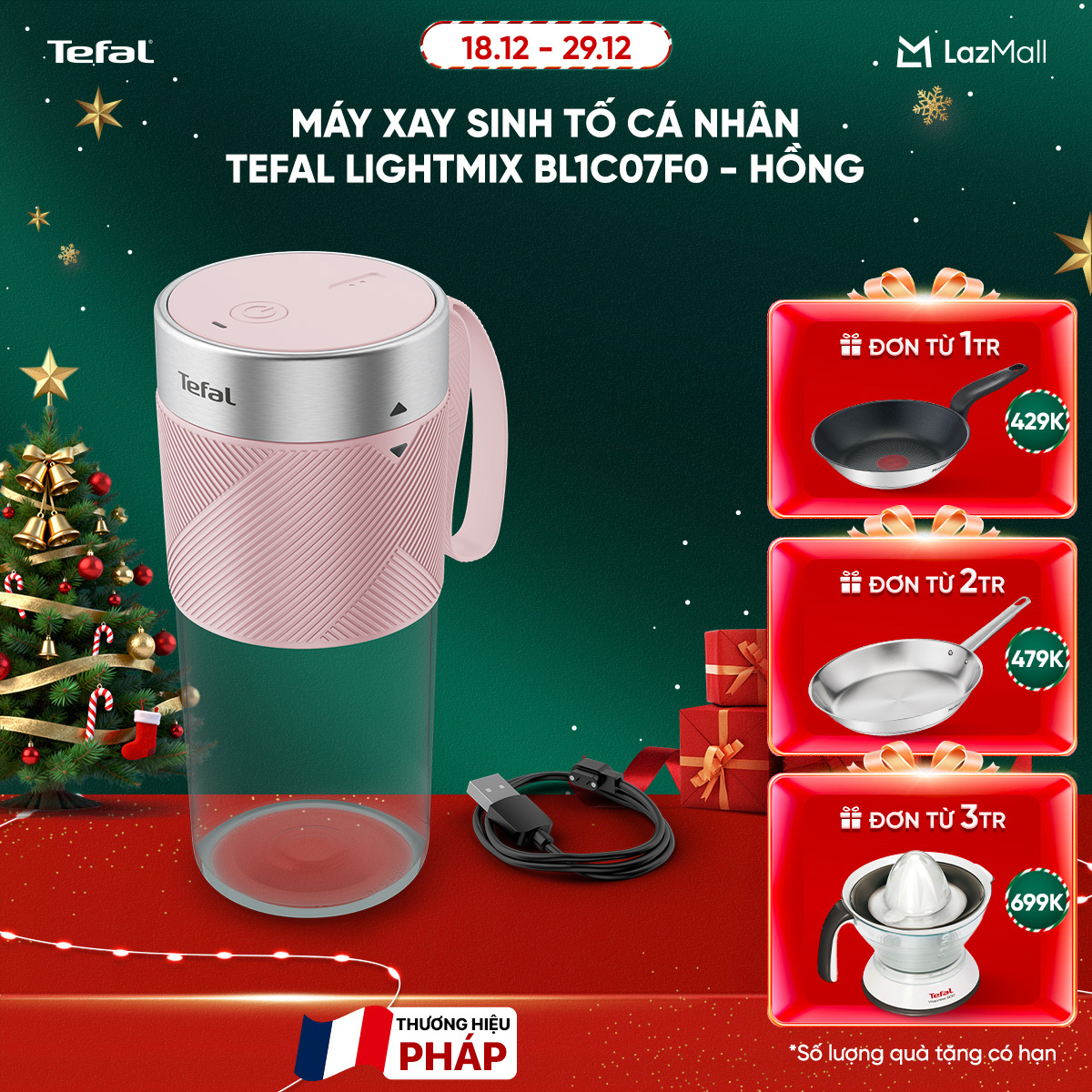   DEAL RẺ CHẠM SÀN MUA LÀ CÓ QUÀ  SỐ LƯỢNG CÓ HẠN  Máy xay sinh tố cá nhân Tefal LightMix BL1C07F0 - Hồng 