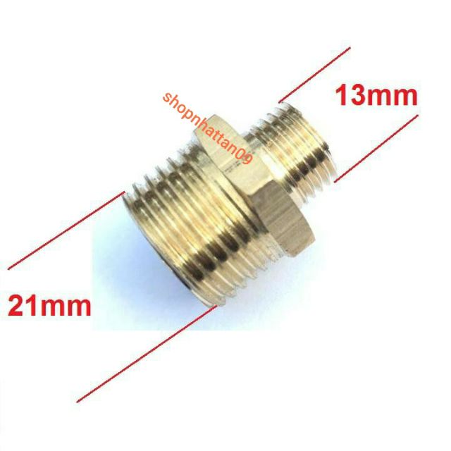 2 Đầu nối thu từ ren ngoài 21mm xuống ren ngoài 13mm bằng đồng thau