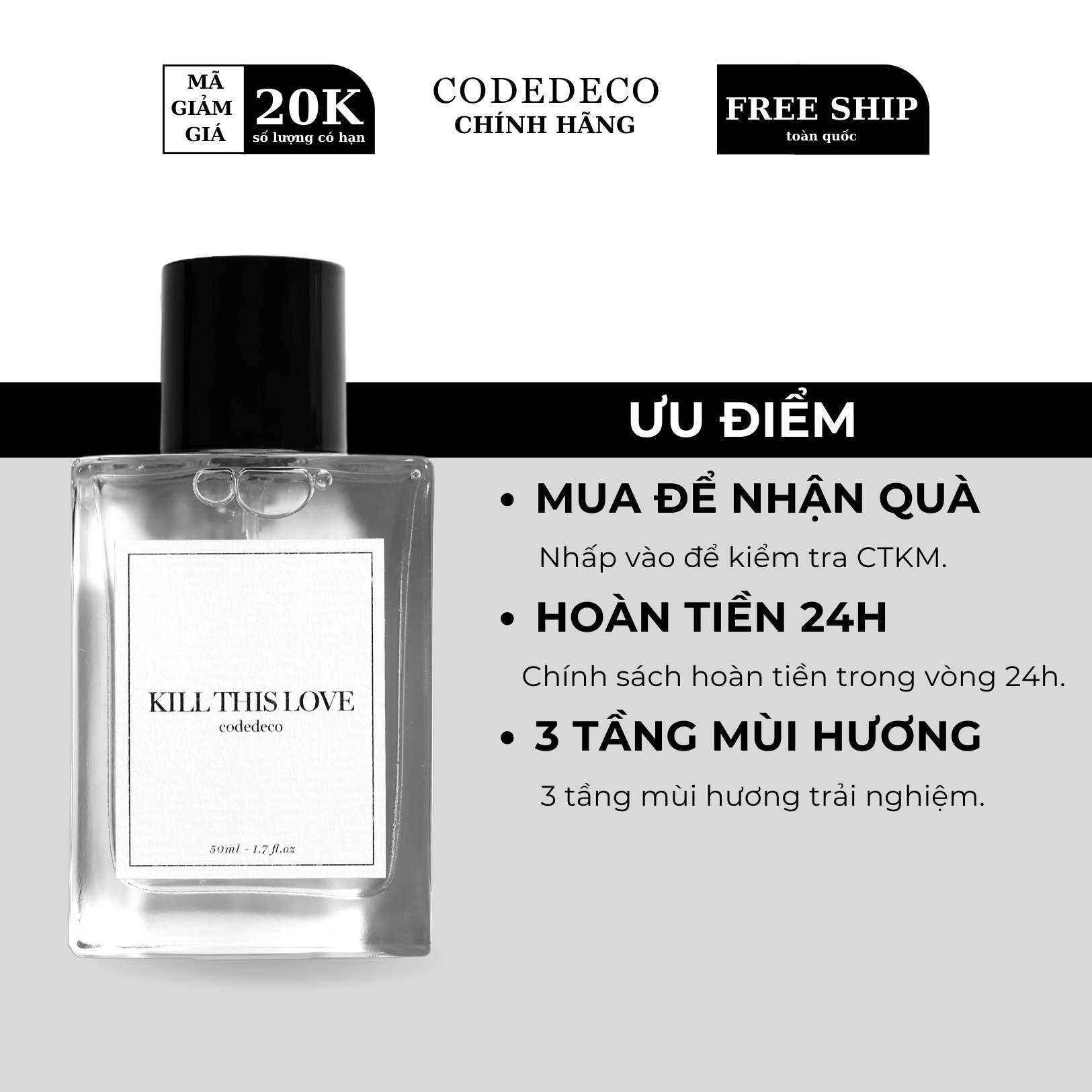 Tinh dầu nước hoa codedeco kill this love 50ml