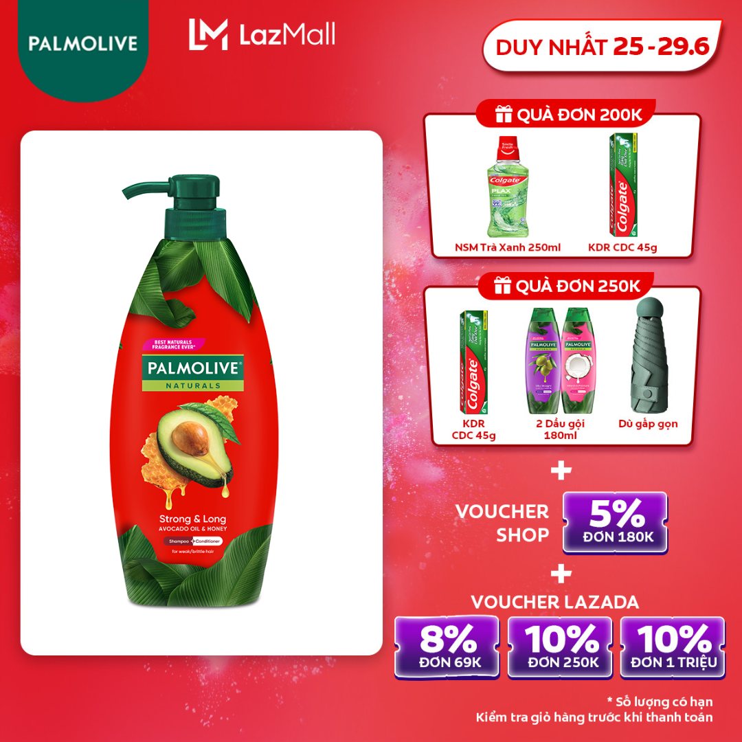 [Duy nhất 25-29.6_Voucher đến 15%]Dầu gội Palmolive kèm xả 2-trong-1 chiết xuất thiên nhiên 600ml