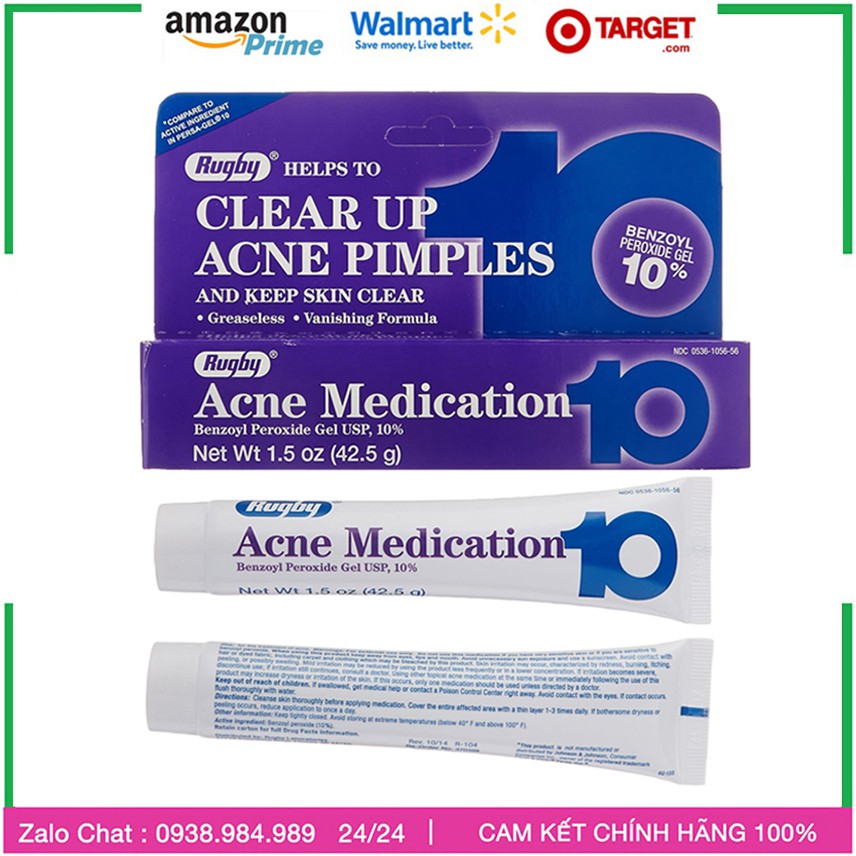 [HCM]Gel Mụn Trứng Cá RUGBY ACNE MEDICATION 10. GEL BENZOYL PEROXIDE 10% siêu tốc giảm hết mụn trong 1 tuần